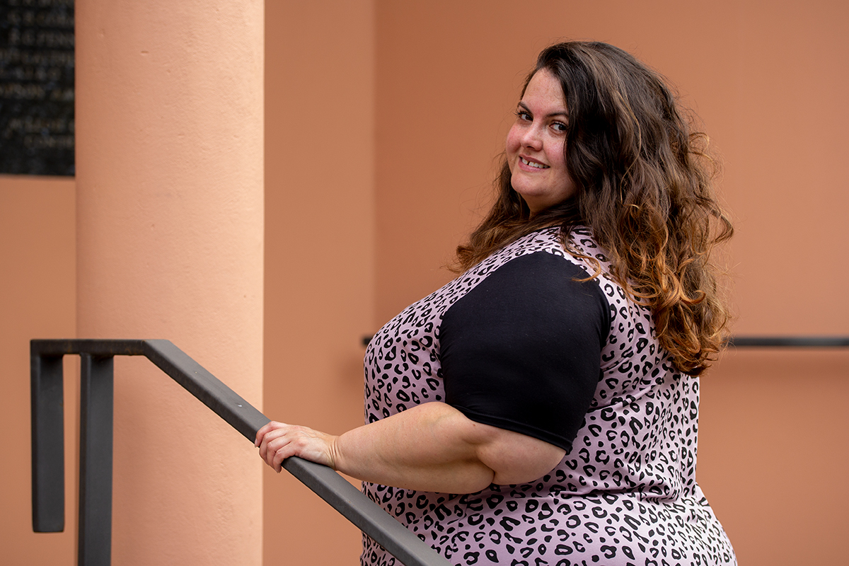 New Zealand plus size fashion blogger Meagan Kerr wears Ruby & Rain Briar Dress in pink animal