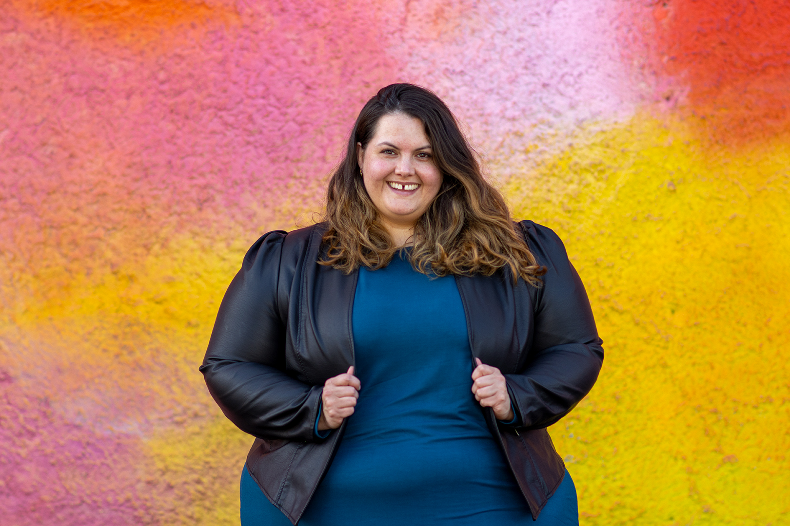 New Zealand plus size fashion blogger Meagan Kerr wears Ruby & Rain Rose Dress and City Chic Embrace Jacket